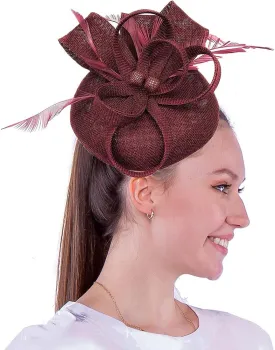 Coolwife Womens Fascinator Hat Sinamay Pillbox Flower Feather Tea Party Derby Wedding Headwear