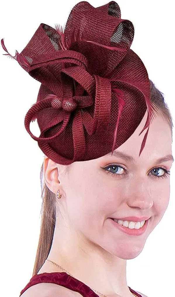 Coolwife Womens Fascinator Hat Sinamay Pillbox Flower Feather Tea Party Derby Wedding Headwear
