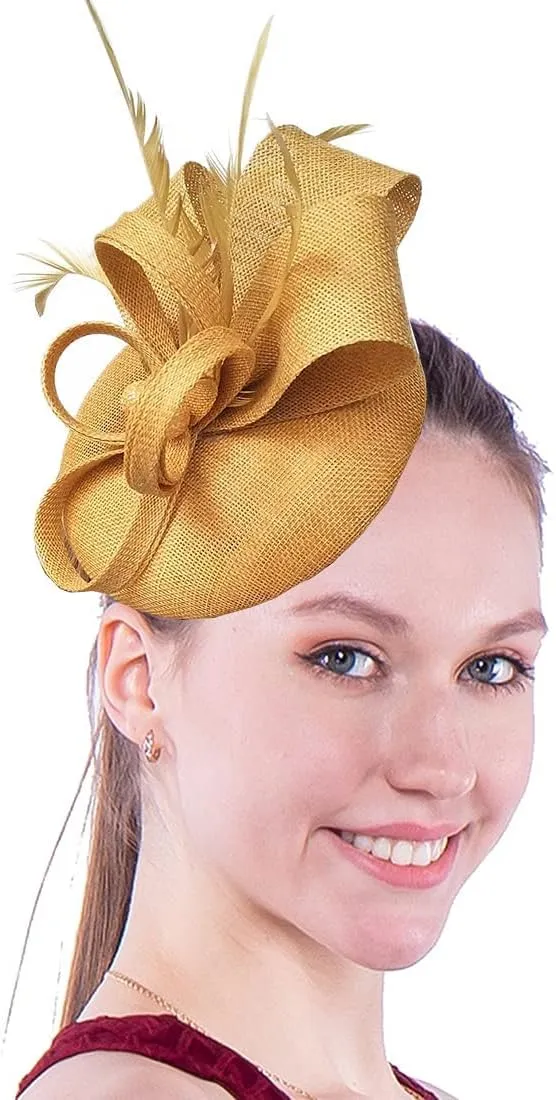 Coolwife Womens Fascinator Hat Sinamay Pillbox Flower Feather Tea Party Derby Wedding Headwear