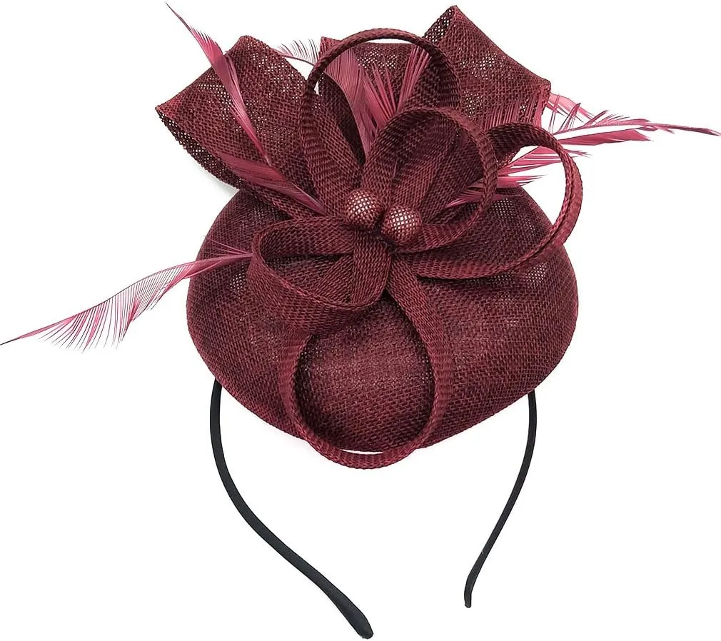 Coolwife Womens Fascinator Hat Sinamay Pillbox Flower Feather Tea Party Derby Wedding Headwear