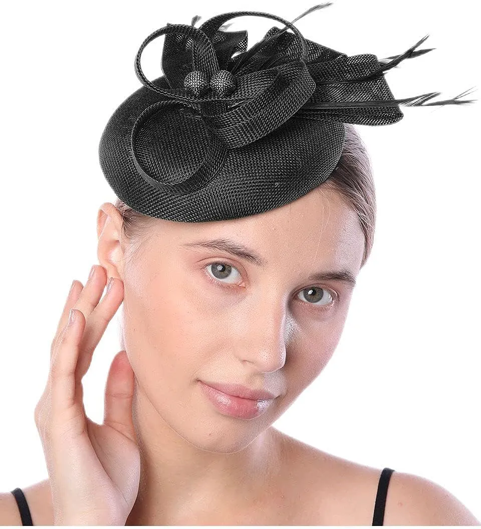 Coolwife Womens Fascinator Hat Sinamay Pillbox Flower Feather Tea Party Derby Wedding Headwear