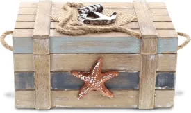 CoTa Global Neptune Wooden Jewelry Box - Handcrafted Nautical Trinket Wooden Box with Starfish and Boat Anchor, Decorative Box With Hinged Lid for Beach Home Decor, Beach Souvenirs - 6.5 Inches
