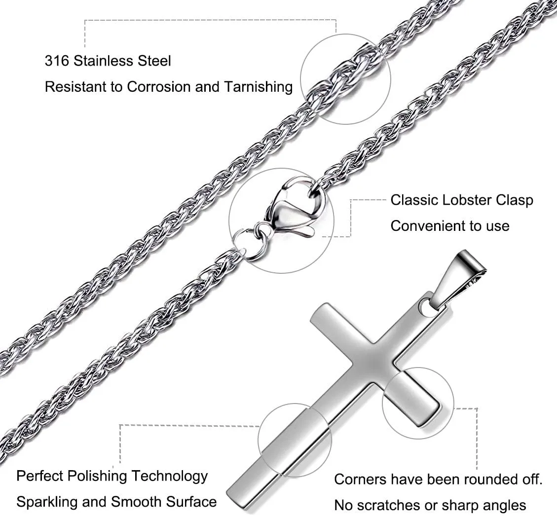 Cross Pendant Necklace for Men Stainless Steel Titanium Necklace,18-36 Inches