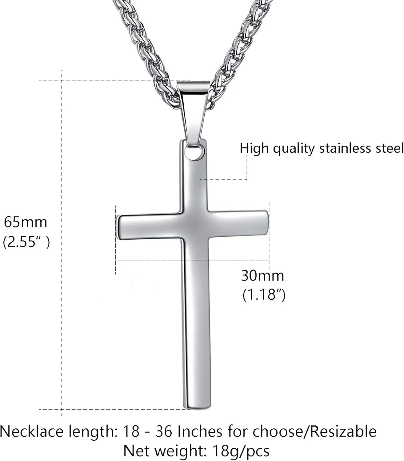 Cross Pendant Necklace for Men Stainless Steel Titanium Necklace,18-36 Inches