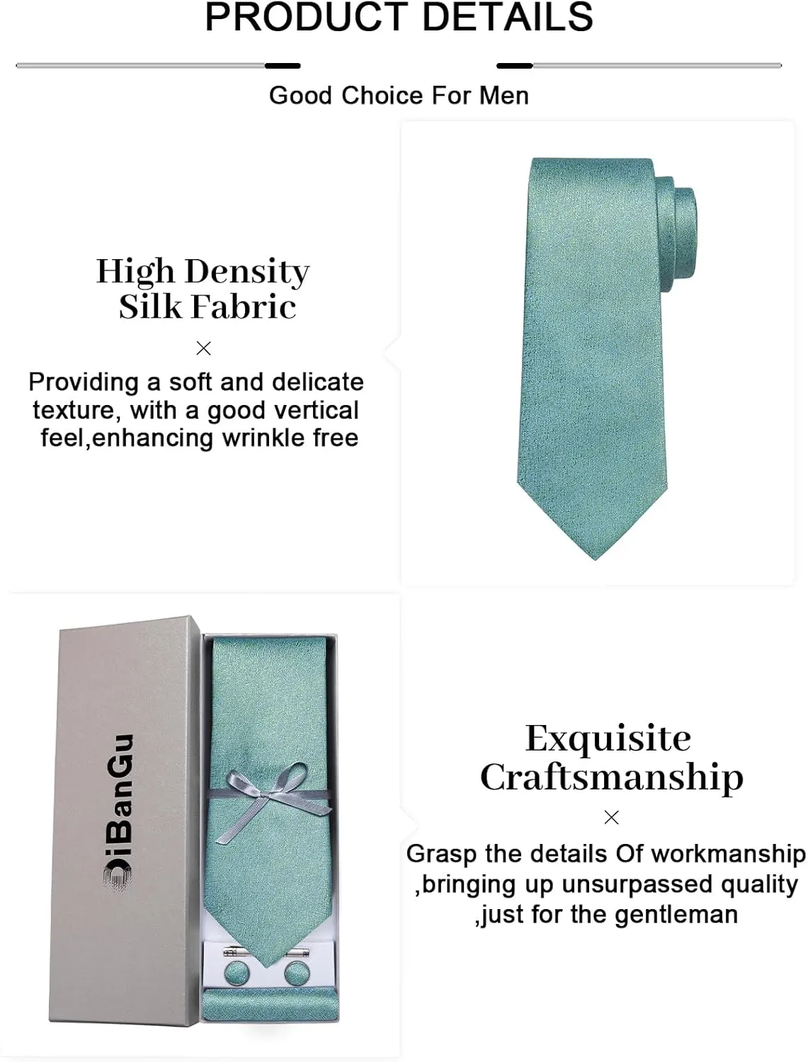 DiBanGu Mens Silk Necktie Solid Color Tie and Pocket Square Cufflink Tie Clip Set Woven Plain Ties for Men Wedding Party