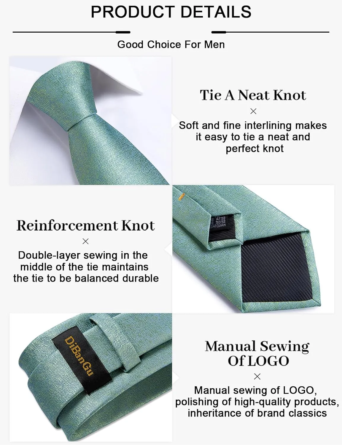 DiBanGu Mens Silk Necktie Solid Color Tie and Pocket Square Cufflink Tie Clip Set Woven Plain Ties for Men Wedding Party