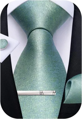 DiBanGu Mens Silk Necktie Solid Color Tie and Pocket Square Cufflink Tie Clip Set Woven Plain Ties for Men Wedding Party