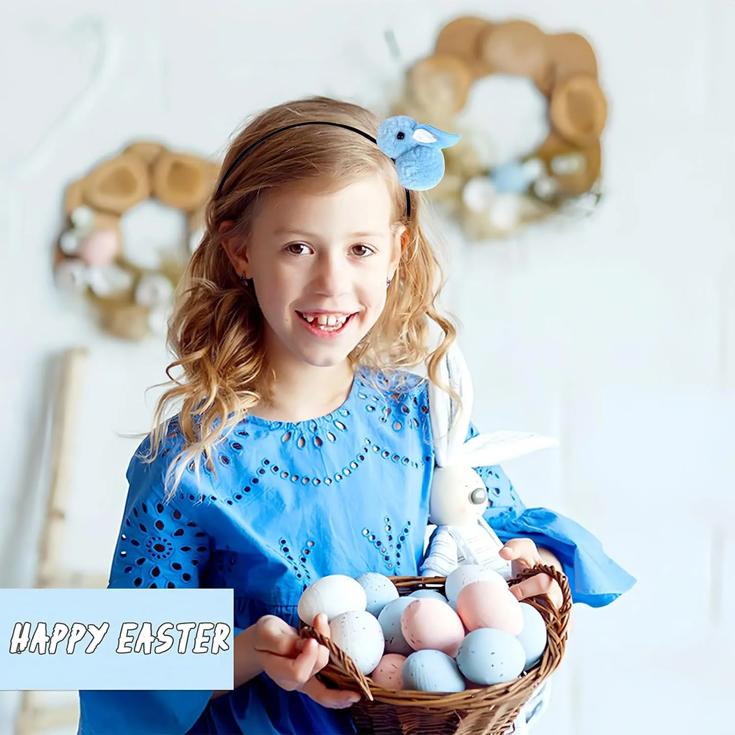 Easter Headbands Bunny Hair Bands for Women Girls Kids, Cute Blue Rabbit White Ears Hair Accessories Easter Day Decoration Headdress Party Supplies Gift Hair Hoop 1 Pcs
