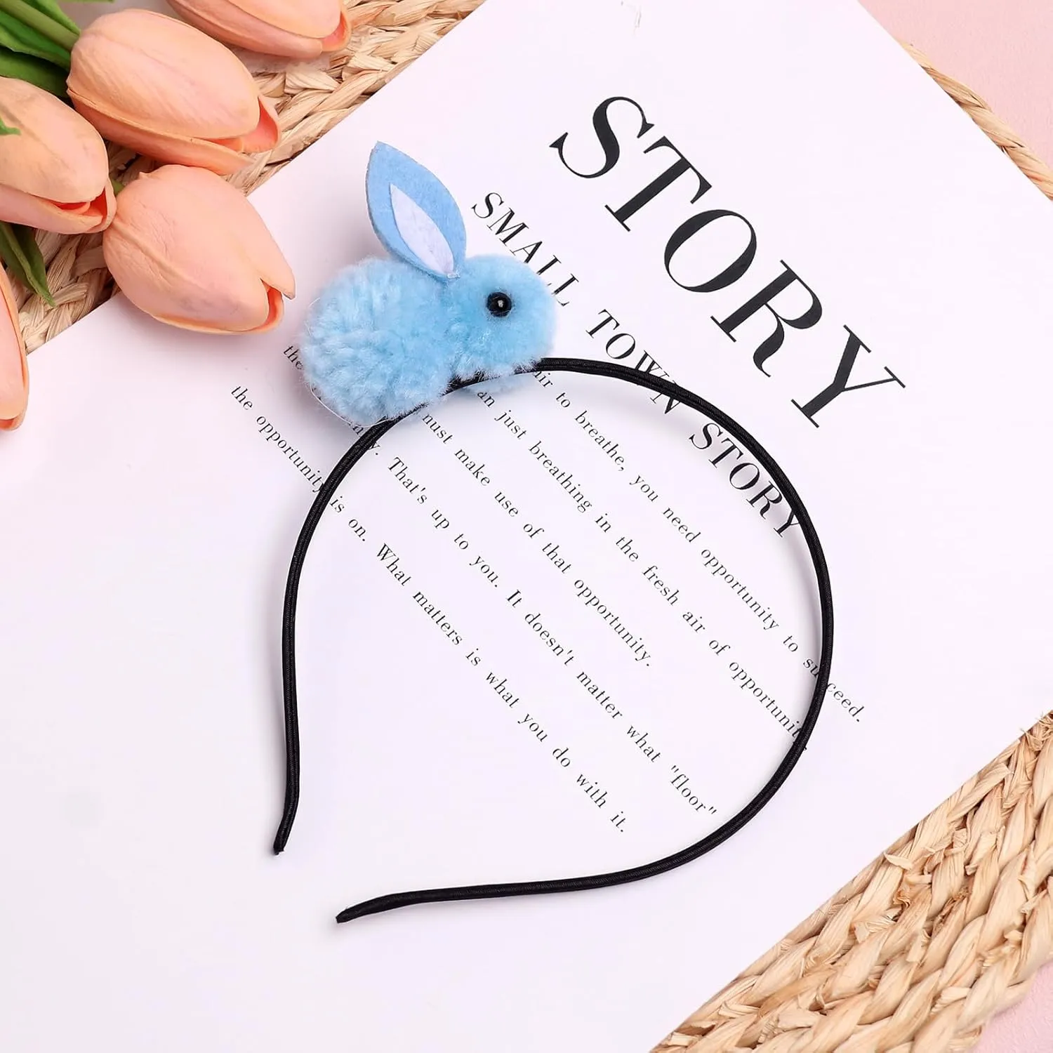 Easter Headbands Bunny Hair Bands for Women Girls Kids, Cute Blue Rabbit White Ears Hair Accessories Easter Day Decoration Headdress Party Supplies Gift Hair Hoop 1 Pcs