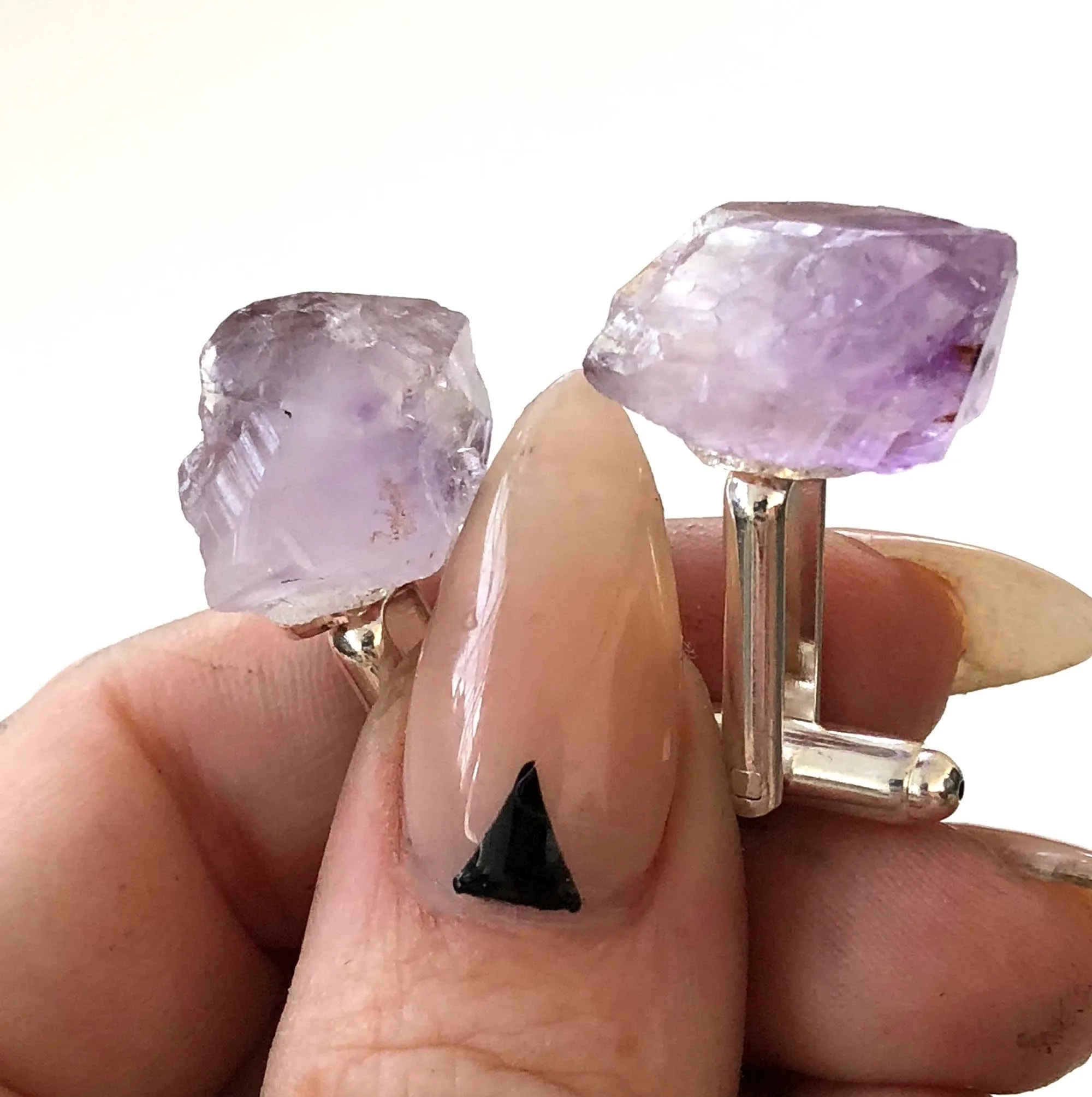 Elestial Amethyst Point Cufflinks, raw stone crystal cuff links