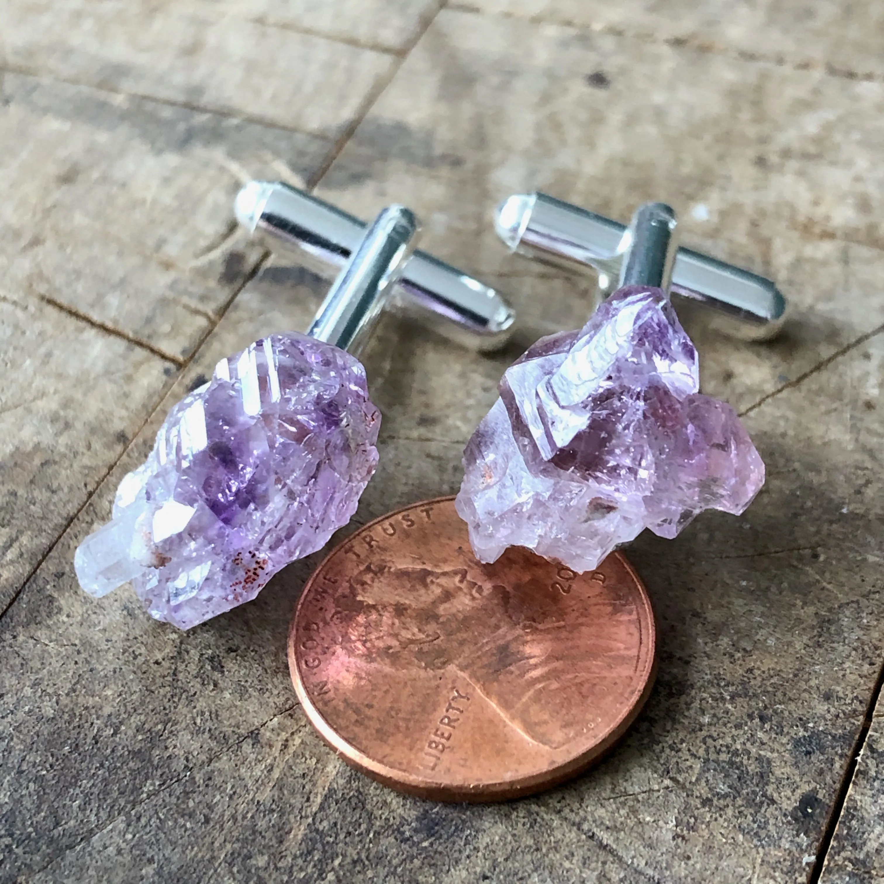 Elestial Amethyst Point Cufflinks, raw stone crystal cuff links