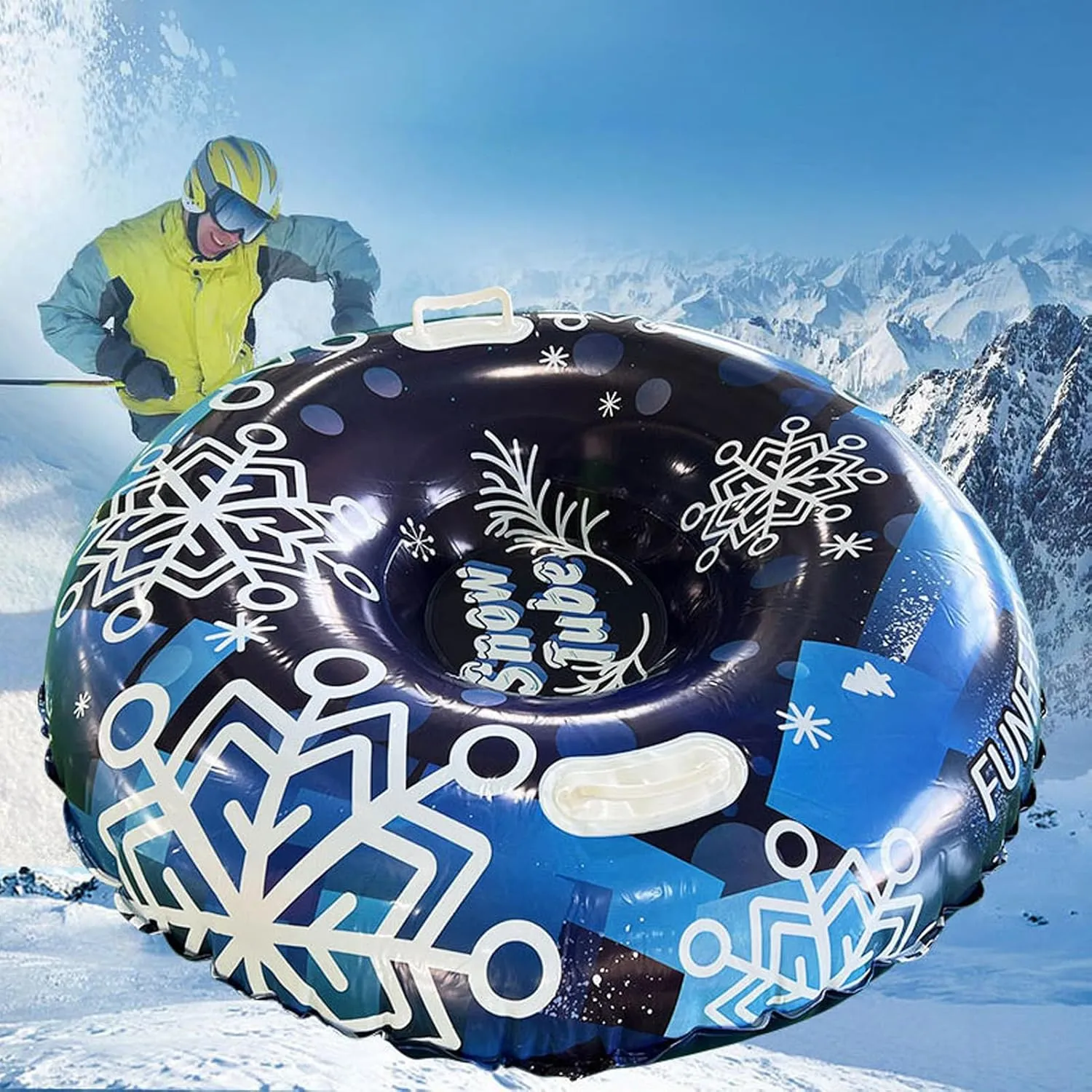 Extra Large Snow Tube for Adults, Heavy Duty Inflatable Snow Tubes for Sledding with Double Handles and Thickened Base, Winter Outdoor Sport Gift for Family