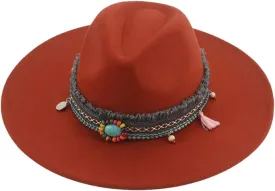 Fedora Hats for Women Big Brim Band Cowboy Panama Solid Belt Men Hat Felted Fedoras Caramel 56-58cm