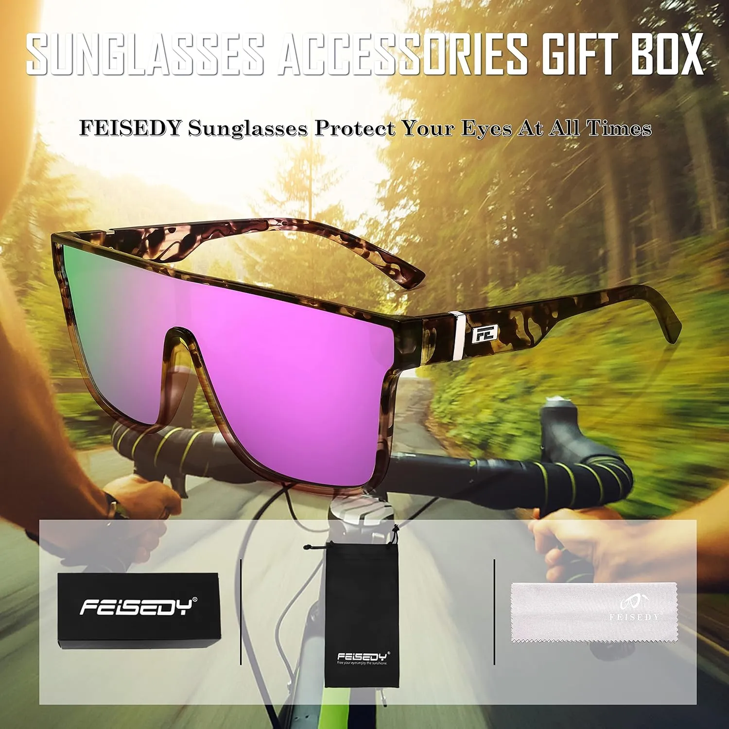 FEISEDY Sunglasses for Women Men, Fashion Mirrored Single Lens, Driving Beach Sunnies UV400 Shades B2996