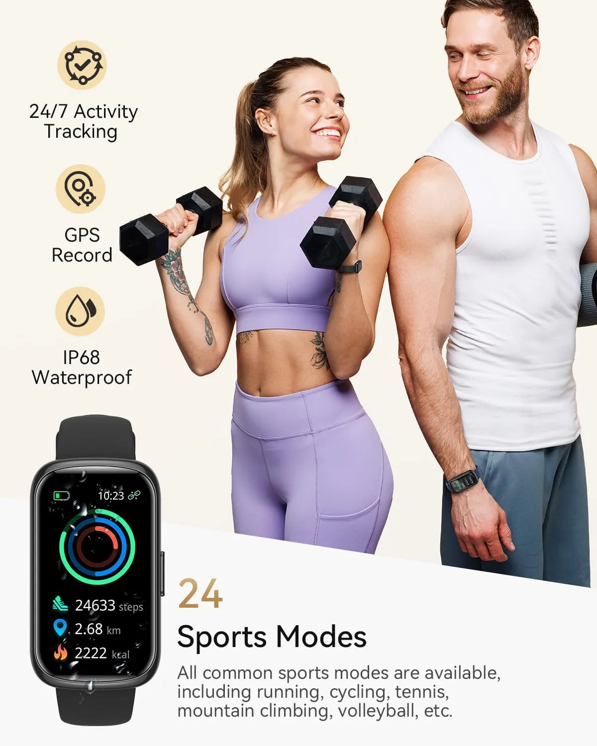 Fitness Tracker, 4 Bands Fitness Watches for Men/Women, Smart Watch with 24/7 Heart Rate/SpO2/Sleep Monitor, IP68 Health Fitness Tracker Watch for Android/iOS Phones, Activity Tracker with Step Count