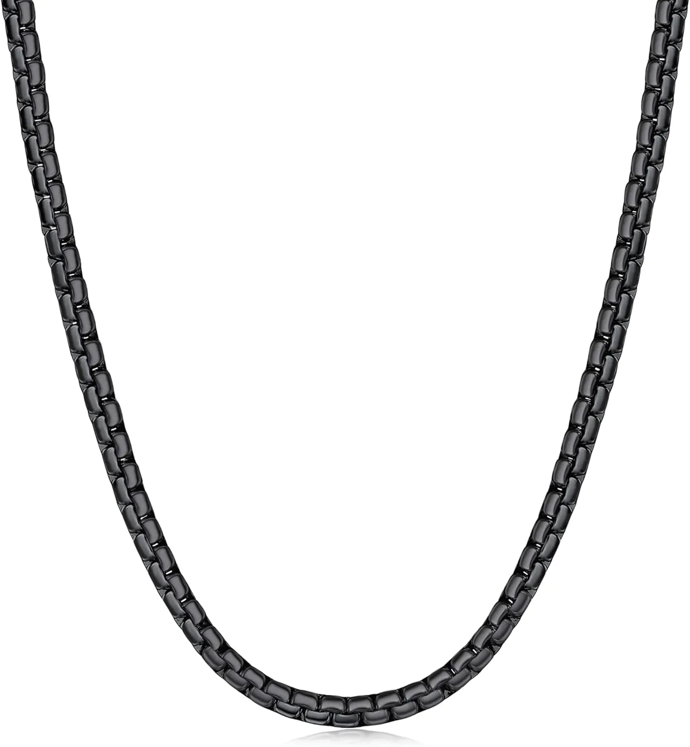 Fiusem Black Flat Box Chains for Men, 3/5mm Stainless Steel Chain Necklace, Necklaces for Men and Women 16-28 Inches
