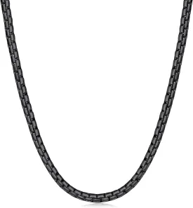 Fiusem Black Flat Box Chains for Men, 3/5mm Stainless Steel Chain Necklace, Necklaces for Men and Women 16-28 Inches