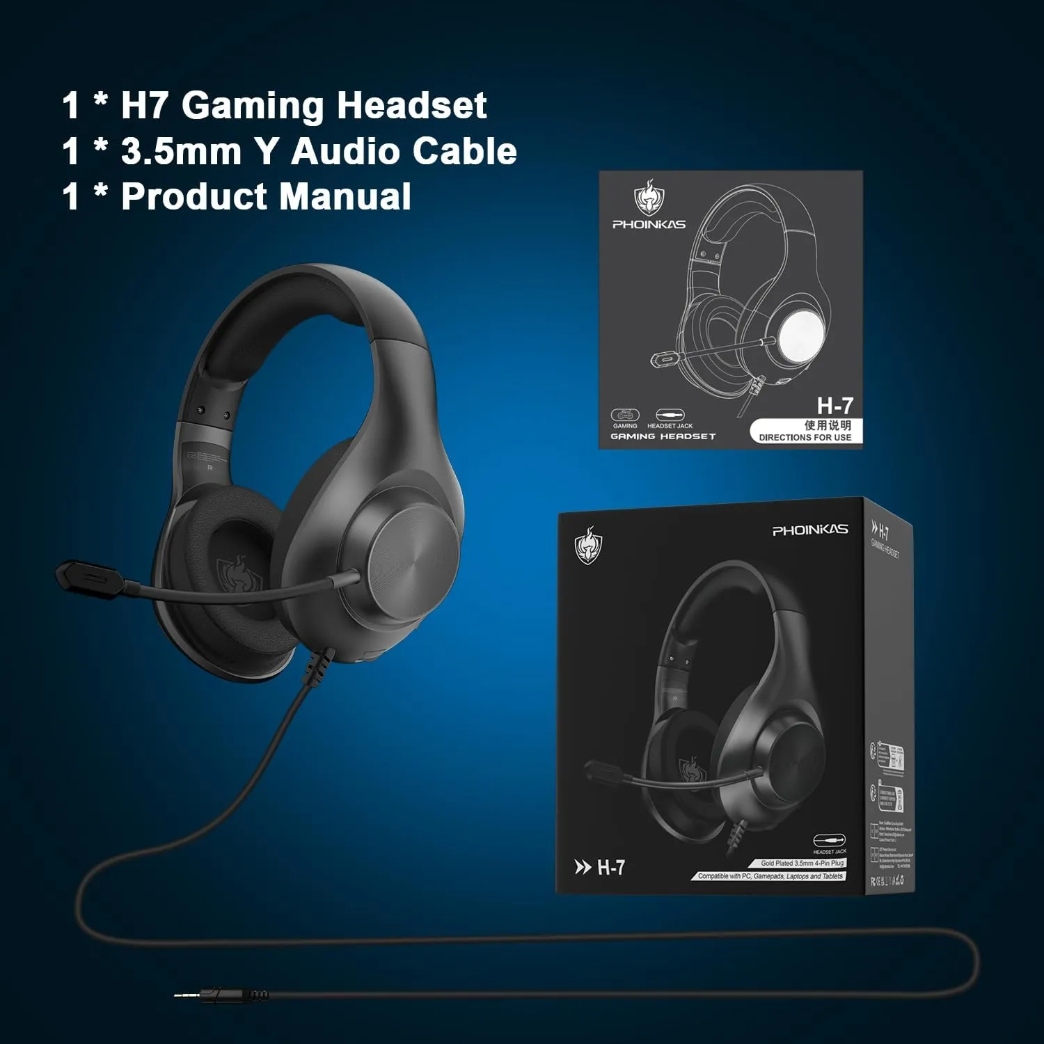 Gaming Headset for PS5 PS4 PC, Wired Headsets with 7.1 Surround Sound, H-7 Gaming Over Ear Headphones with Noise Cancelling Flexible Mic Memory Earmuffs, for PC/PS5/PS4/XboxSeries X/S/SwitchBlack