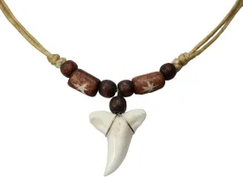 Genuine Shark Tooth Necklace, Mako Shark Tooth Necklace for Men, Cool Beach Cowrie Shells Wooden Beads Necklace for Women (CA378)