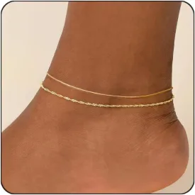 Gold Ankle Bracelets For Women Waterproof,18k Gold Plated Anklets Layered Thin Snake Chain Herringbone Anklets Non Tarnish Stainless Steel Dainty Summer Jewelry Set Gift For Women