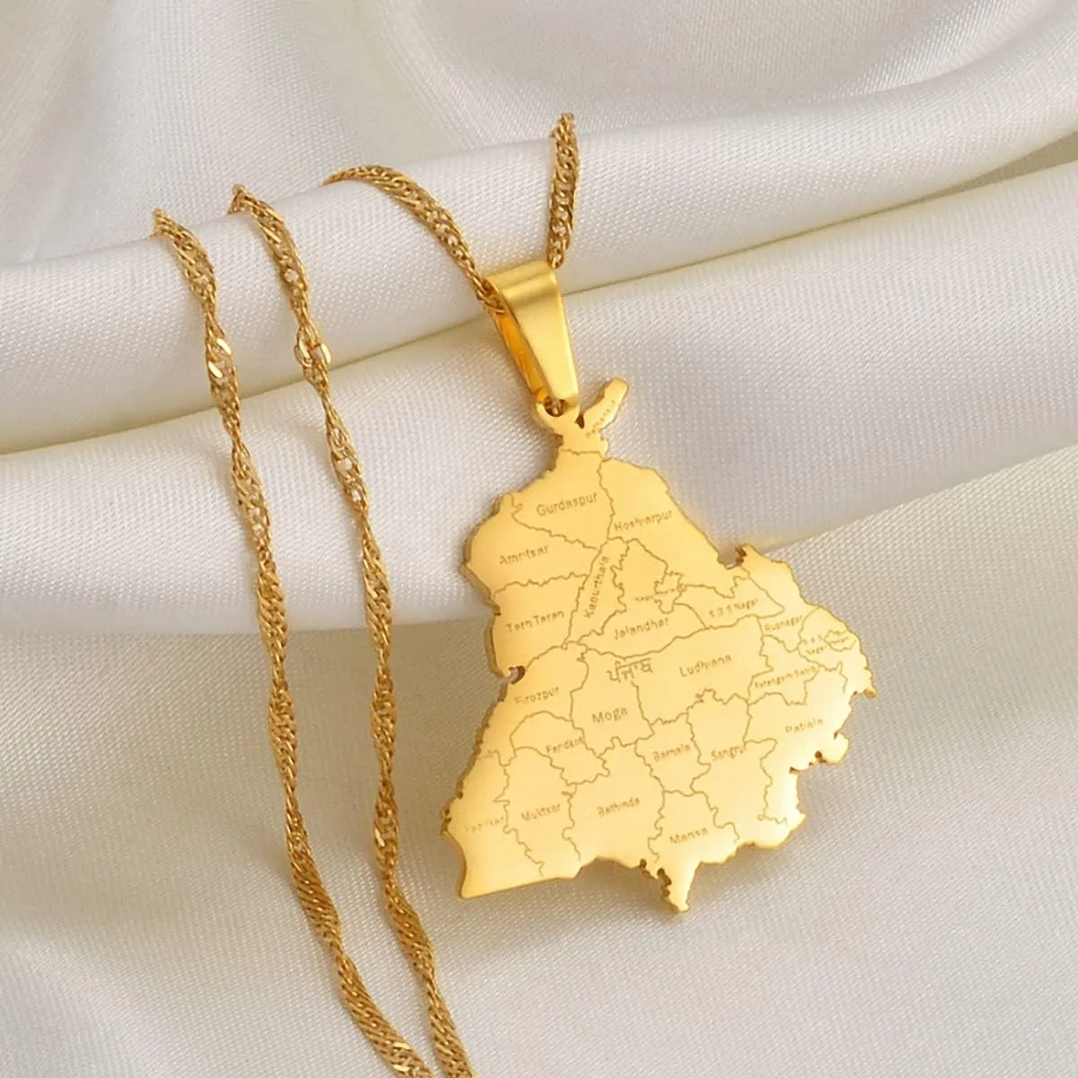 Hafrita India Punjab State Map Pendant Neckalces Stainless Steel Chain Pendant Necklace