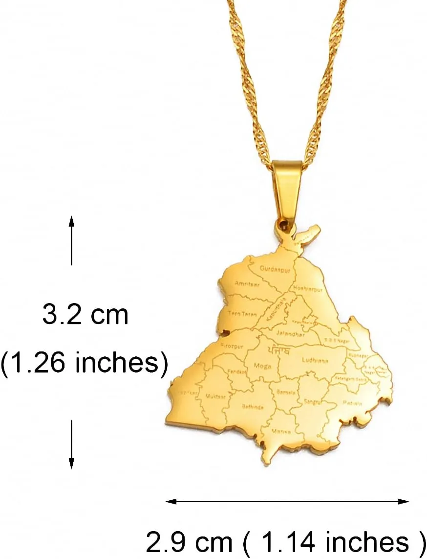 Hafrita India Punjab State Map Pendant Neckalces Stainless Steel Chain Pendant Necklace
