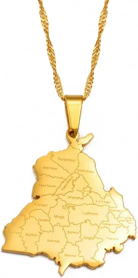 Hafrita India Punjab State Map Pendant Neckalces Stainless Steel Chain Pendant Necklace