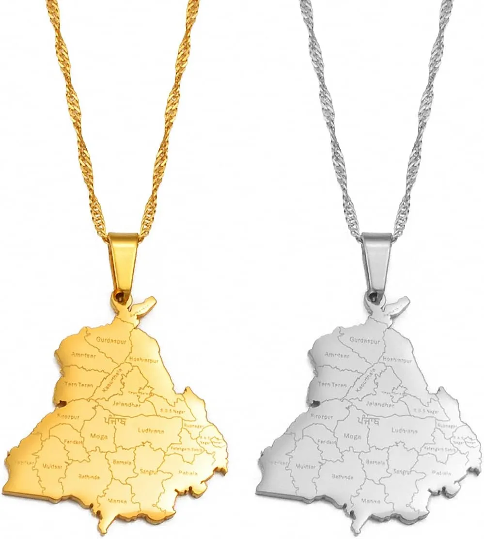 Hafrita India Punjab State Map Pendant Neckalces Stainless Steel Chain Pendant Necklace