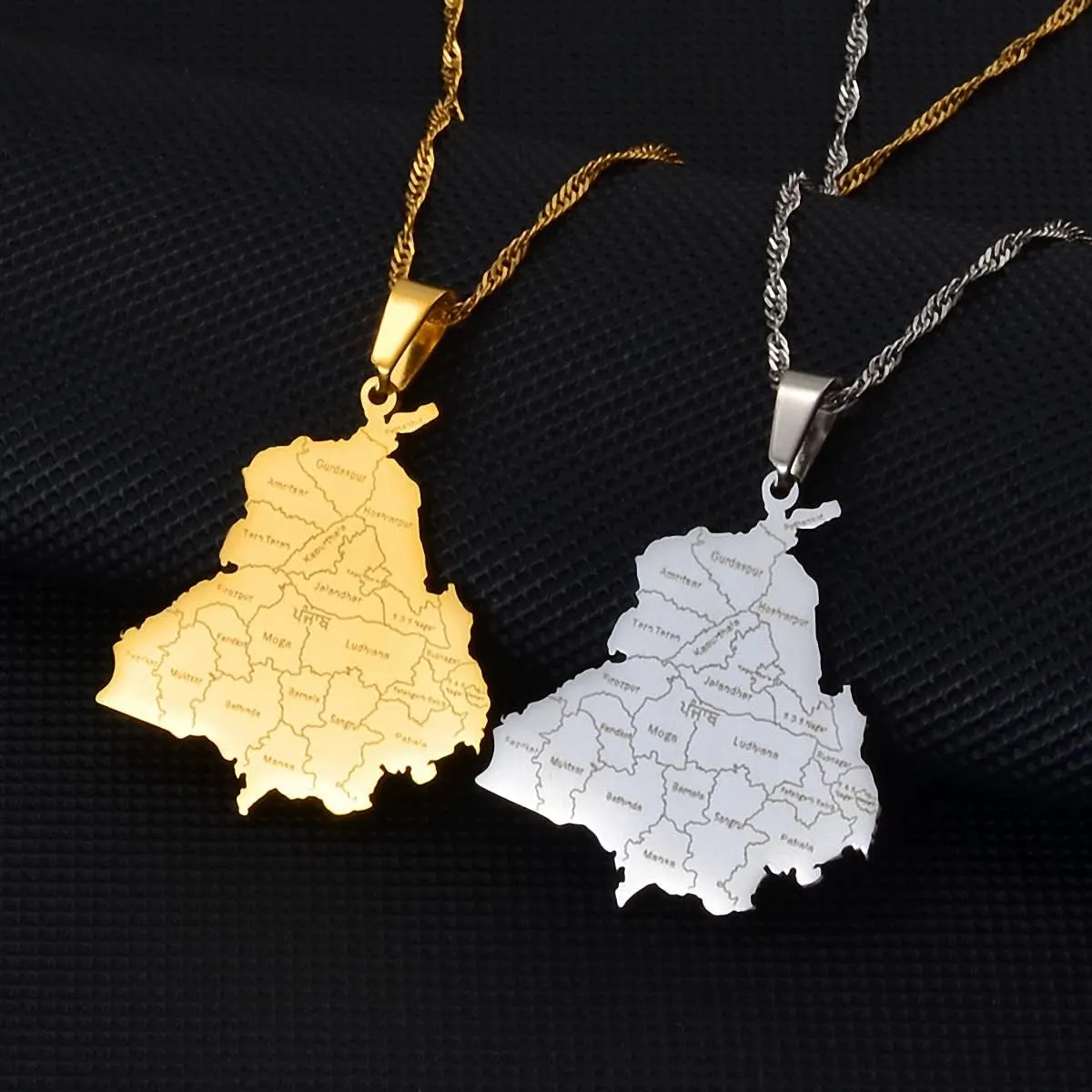Hafrita India Punjab State Map Pendant Neckalces Stainless Steel Chain Pendant Necklace