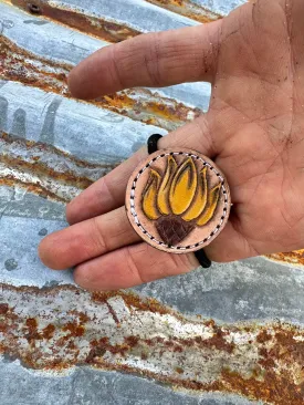 Hand Tooled Leather Hair-Tie with Coneflower