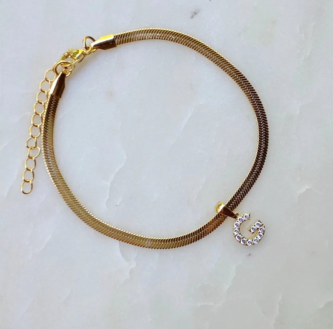 Herringbone Initial Anklet
