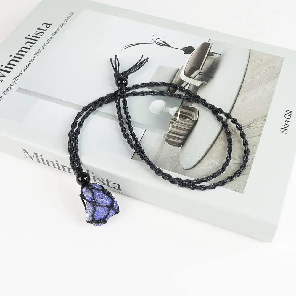 iSTONE Unisex Genuine Natural Gemstone Pendant Necklace Nylon Cord 25 Inch For Men Women