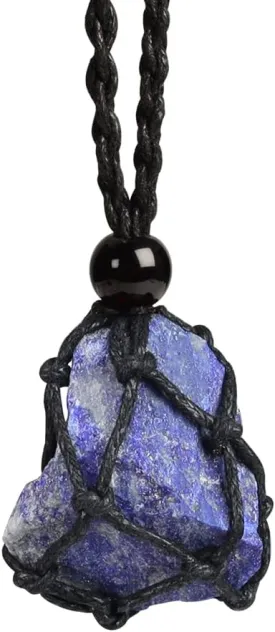 iSTONE Unisex Genuine Natural Gemstone Pendant Necklace Nylon Cord 25 Inch For Men Women