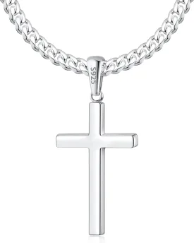 Italian 925 Sterling Silver Cross Necklace for Men, 18k Gold Over Sterling Silver Cross Necklace with World-class Craft 4mm Cuban Link Chain for Men Boys Women, Durable, Colorfast 16-26 Inch