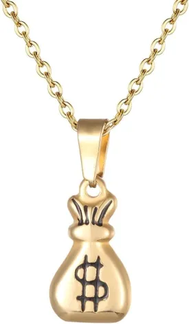 JczR.Y Dollar Sign Necklace Gold Money Bag Necklace for Women Men Stainless Steel Money Necklace Pendant Fashion Good Lucky Get Rich Neck Chain Jewelry Gifts