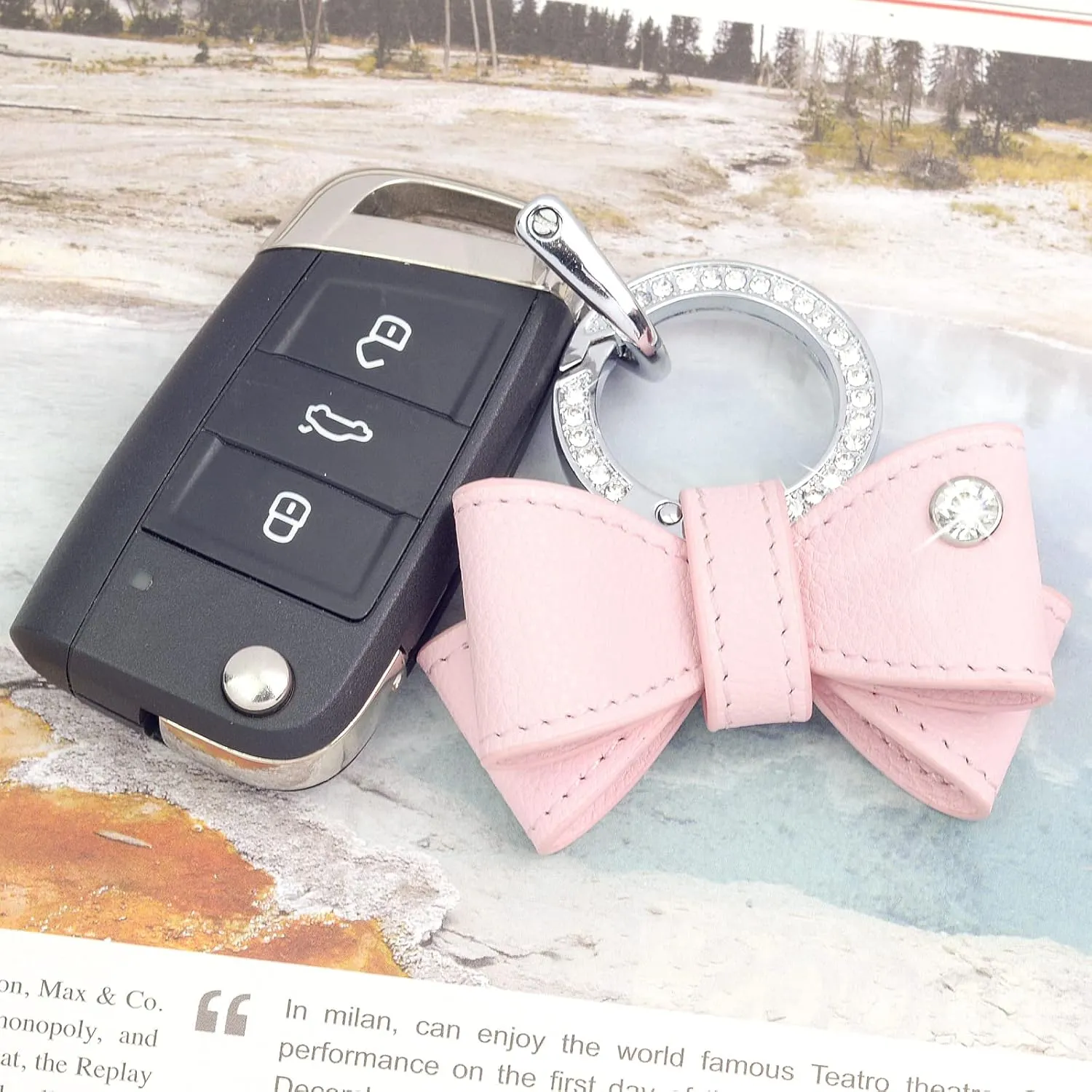 Leather bowknot keychain for Women
