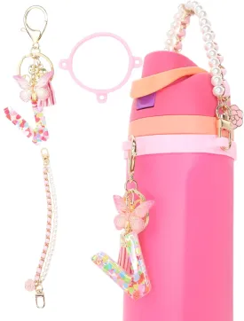 Letter Accessories for Owala Water Bottle 24-40oz, 3PC Cute Initial Keychain & Water Bottle Handle Strap with a Thick Elastic Silicone Ring Holder