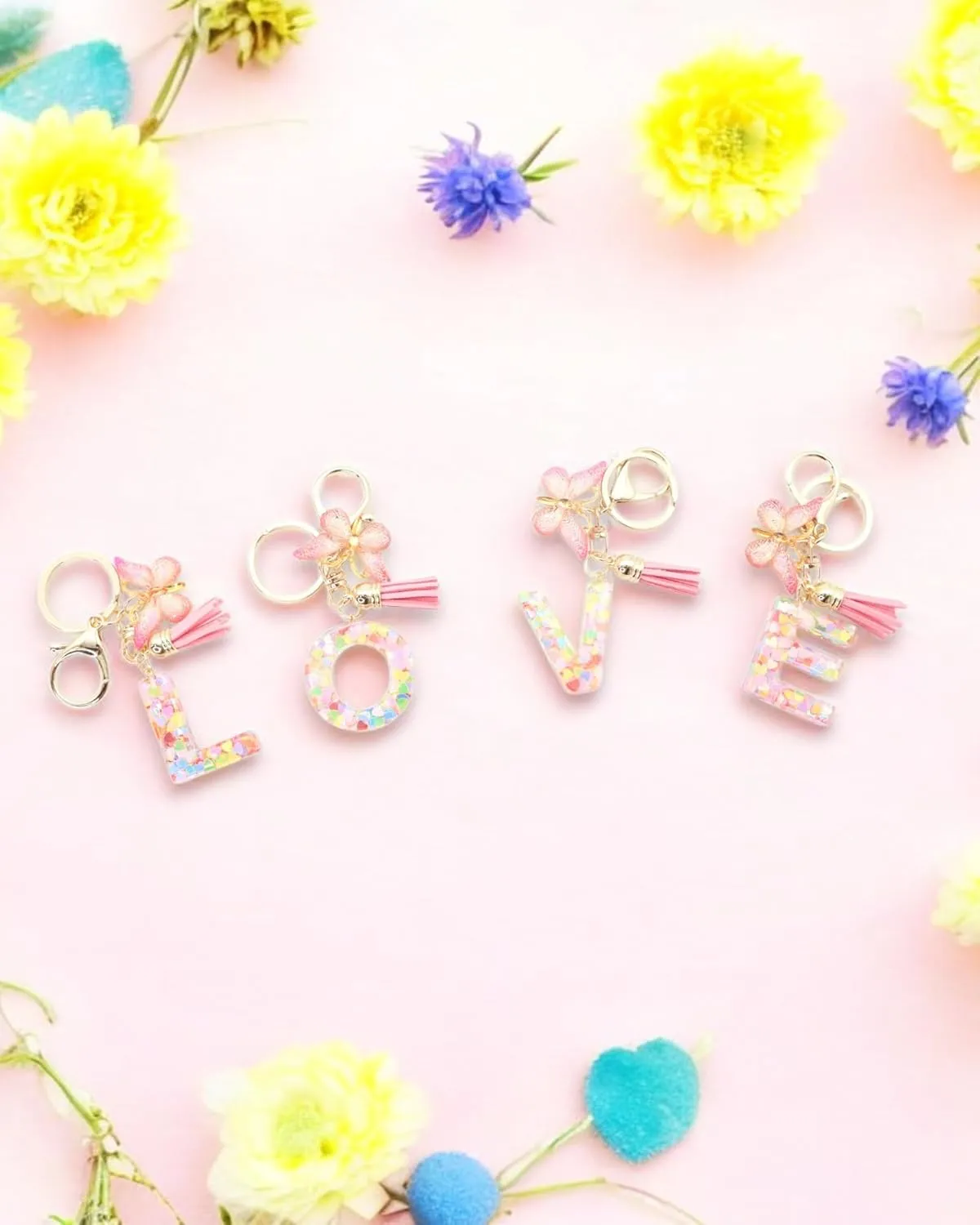 Letter Accessories for Owala Water Bottle 24-40oz, 3PC Cute Initial Keychain & Water Bottle Handle Strap with a Thick Elastic Silicone Ring Holder