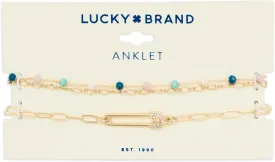 Lucky Brand Pave Safety Pin Anklet Set, Gold, One Size