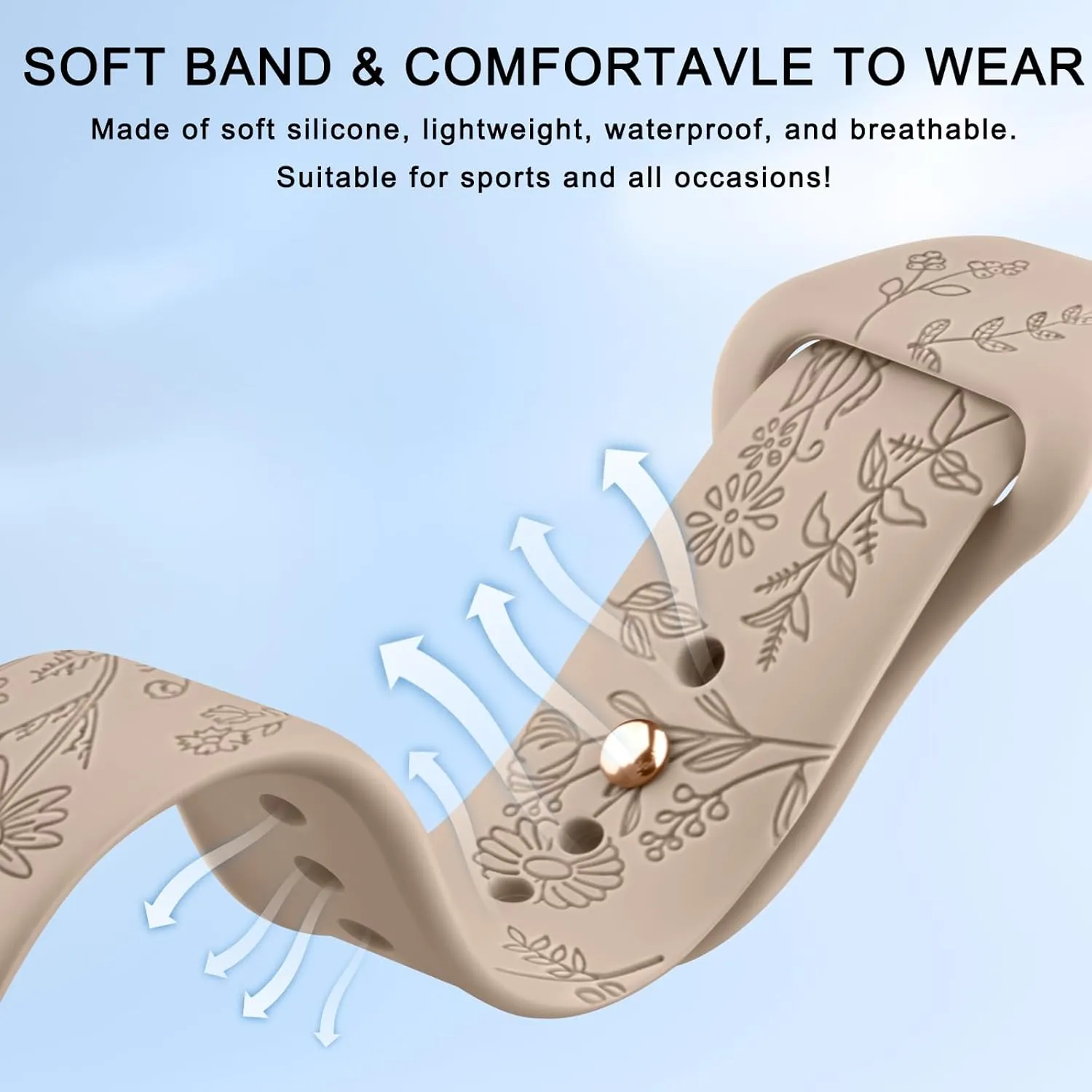 Meliya Silicone Watch Bands Quick Release 20mm 22mm Bands, Floral Engraved Soft Silicone Rubber Sport Replacement Watch Strap for Women Men