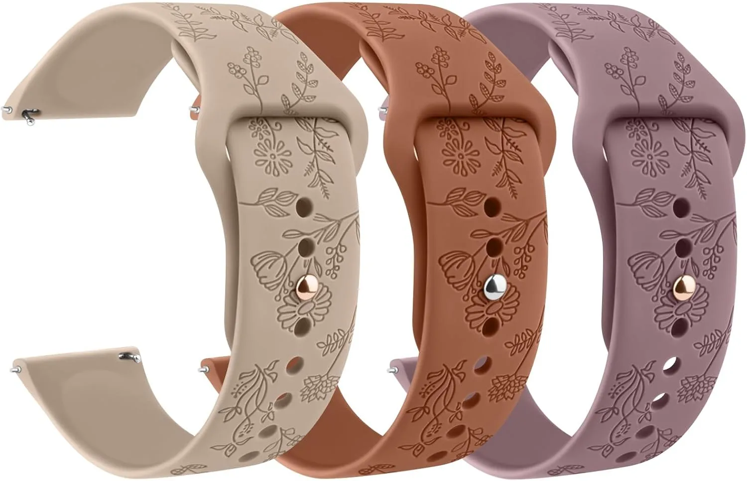 Meliya Silicone Watch Bands Quick Release 20mm 22mm Bands, Floral Engraved Soft Silicone Rubber Sport Replacement Watch Strap for Women Men
