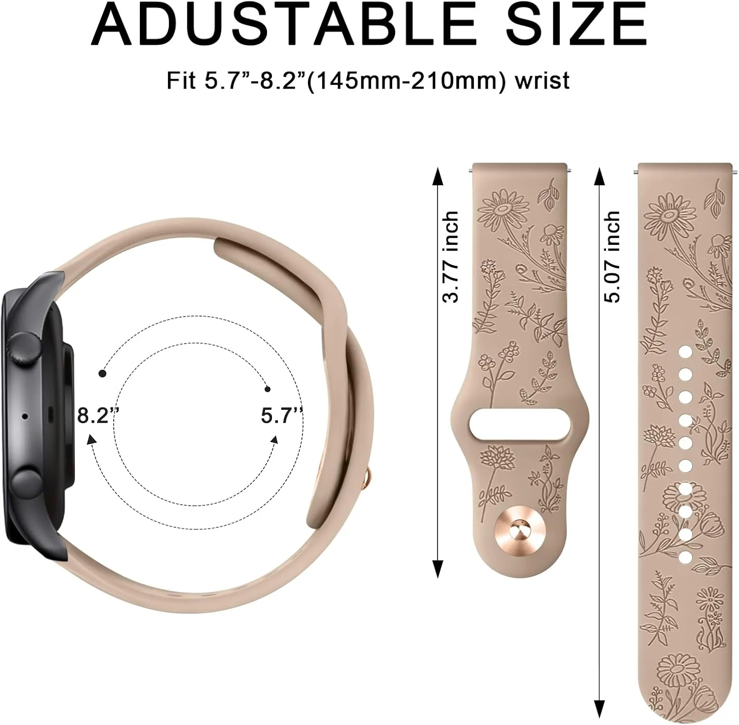 Meliya Silicone Watch Bands Quick Release 20mm 22mm Bands, Floral Engraved Soft Silicone Rubber Sport Replacement Watch Strap for Women Men