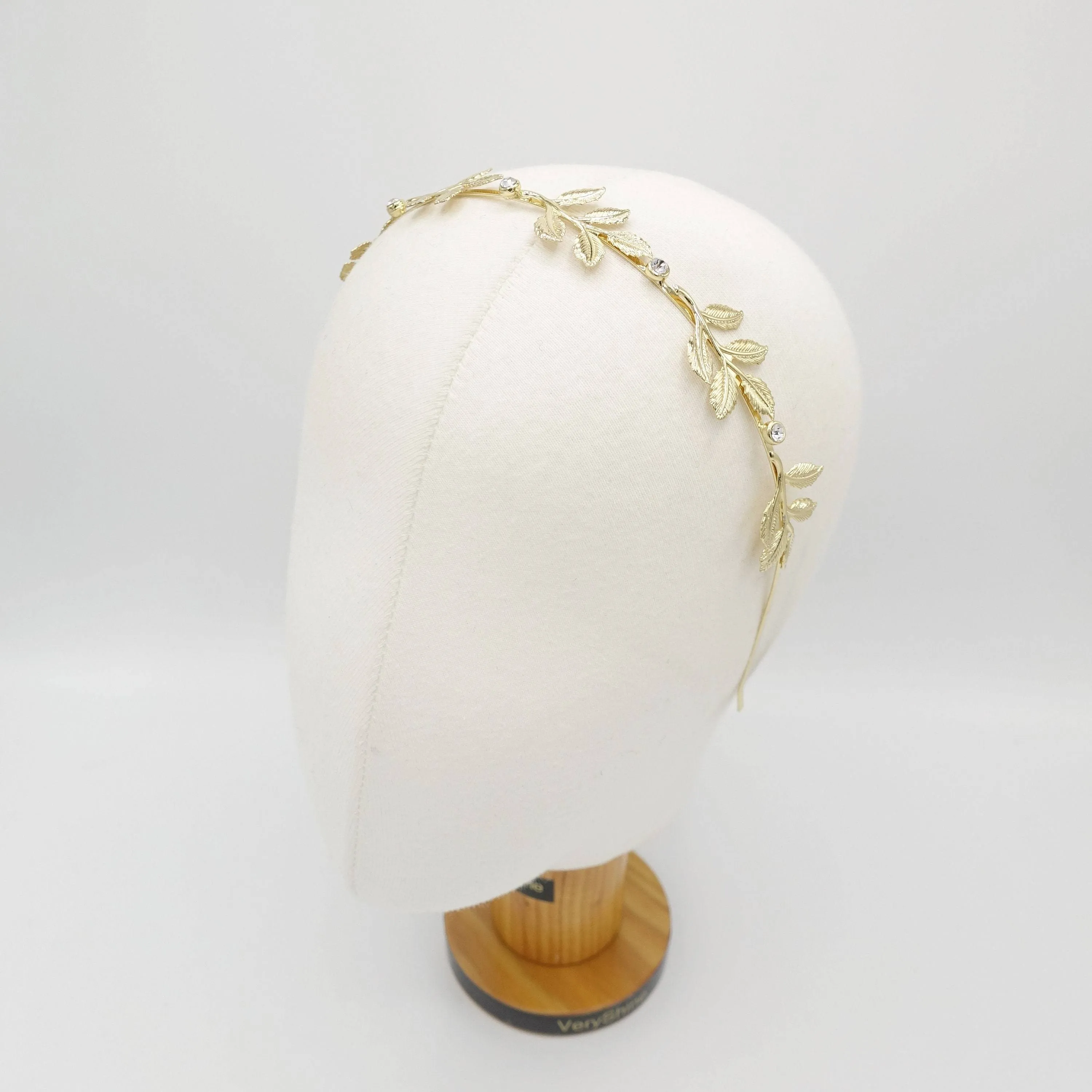 metal leaves branch headband thin bridal hair accessory