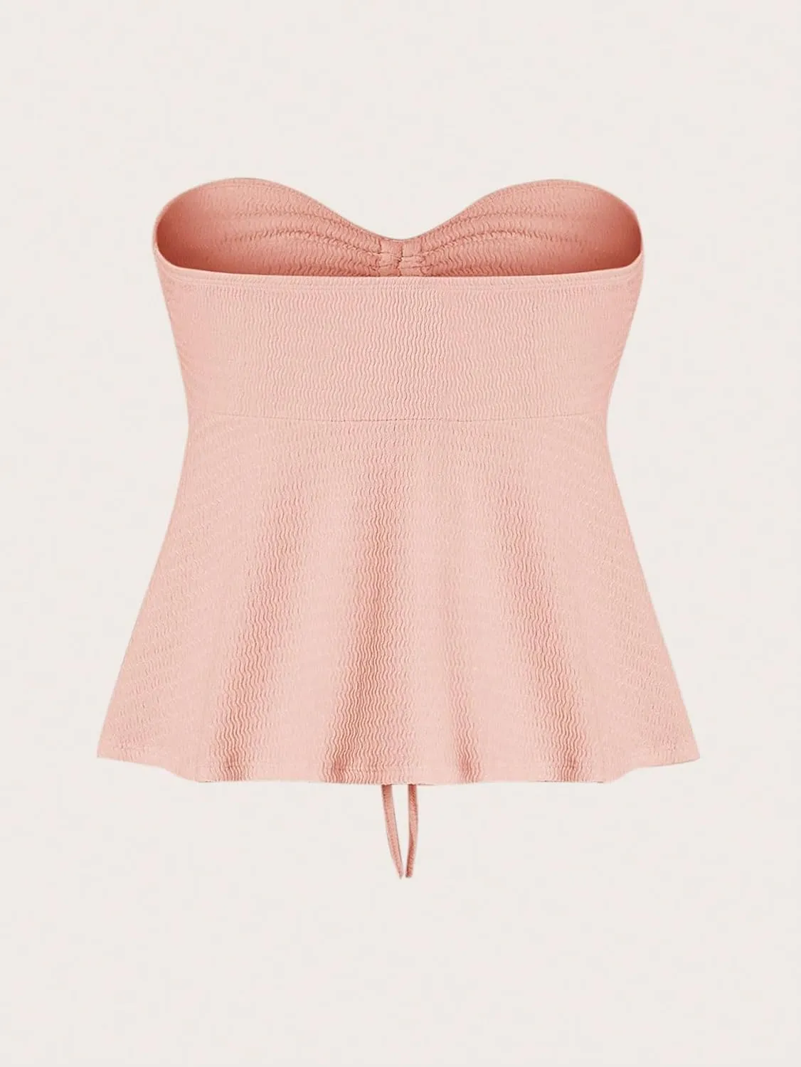 Milumia Women Tie Front Ruched Tube Top Strapless Flared Hem Peplum Bandeau Tops