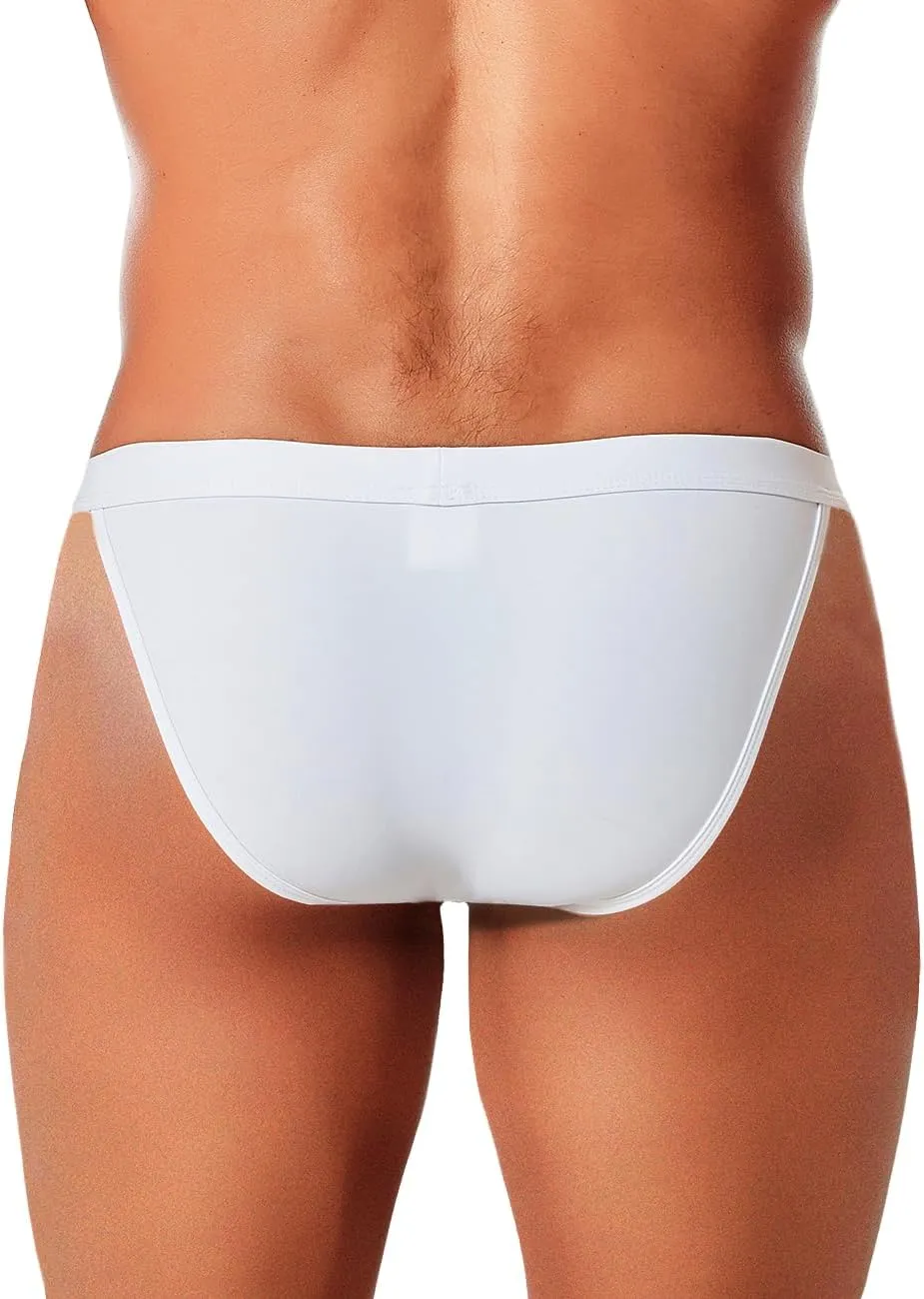 MIZOK Men's Sexy Solid Swim Bikini Swimsuit Quick Dry Metal Buckle Ring Swimwear