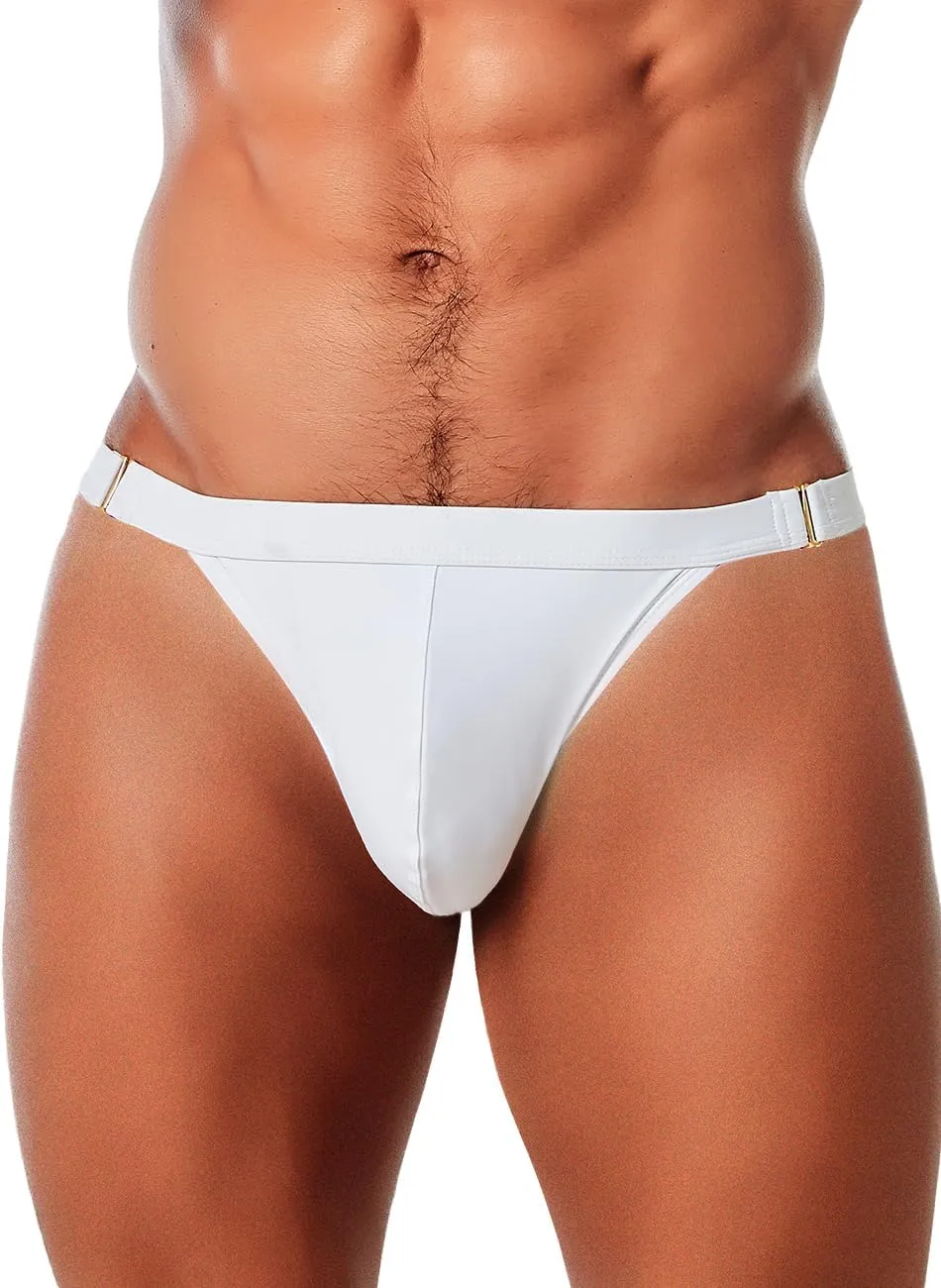 MIZOK Men's Sexy Solid Swim Bikini Swimsuit Quick Dry Metal Buckle Ring Swimwear
