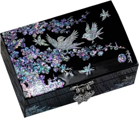 Mother of Pearl Small Sparrow Jewelry Box Vintage Perfect Oriental decor Abalone Shell Holder Seashell Unique Jewelry Organizer Trinket box with lid Korean souvenir (Black)