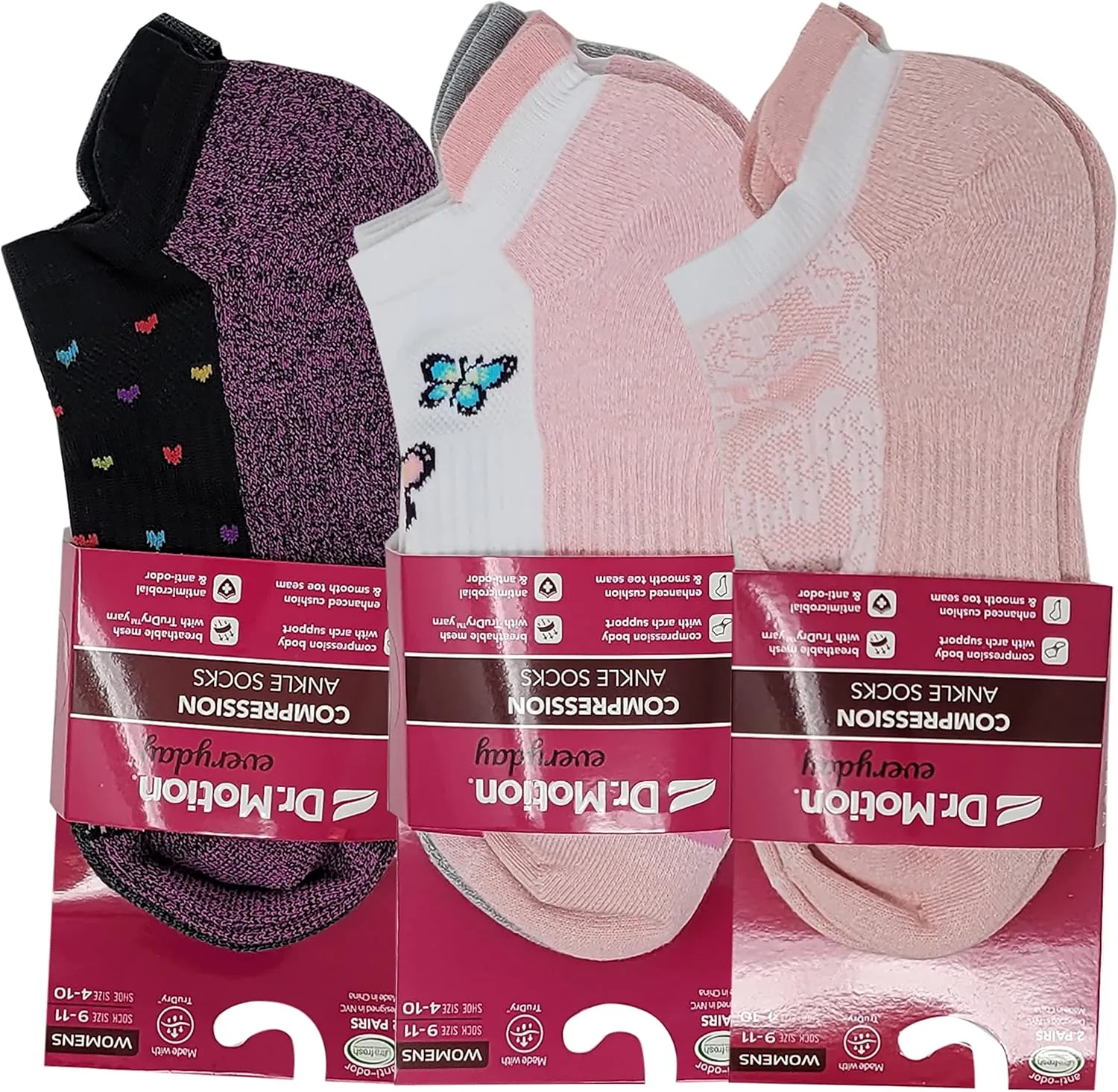 Motion Dr Women's Men 6pk Compression Low Cut Anklet Socks