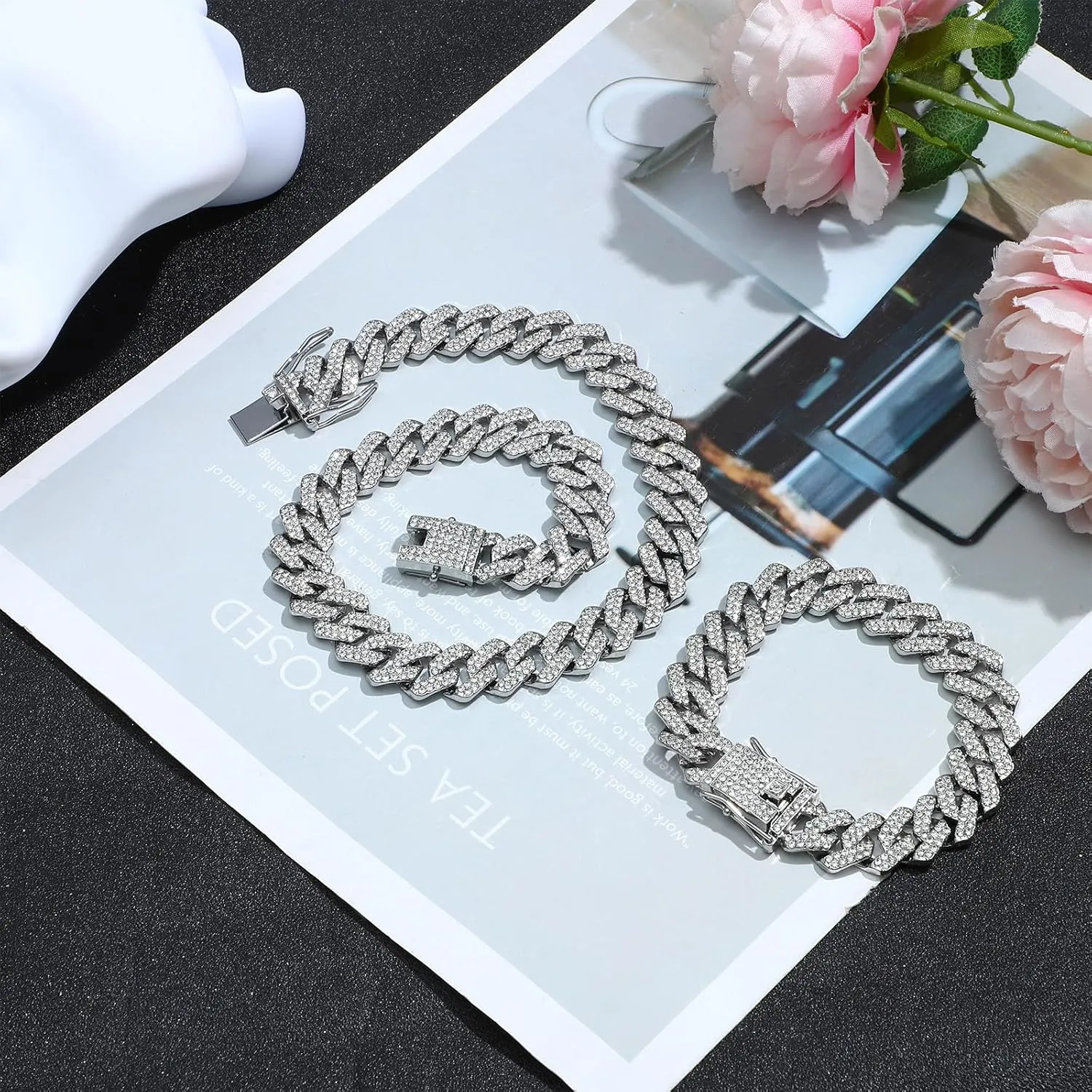 NEWITIN 15 Pieces Silver Jewelry Set for Men Stainless Steel Cuban Link Necklace Bracelet Cross Pendant Necklace Vintage Ring Cuban Jewelry Set for Men Women