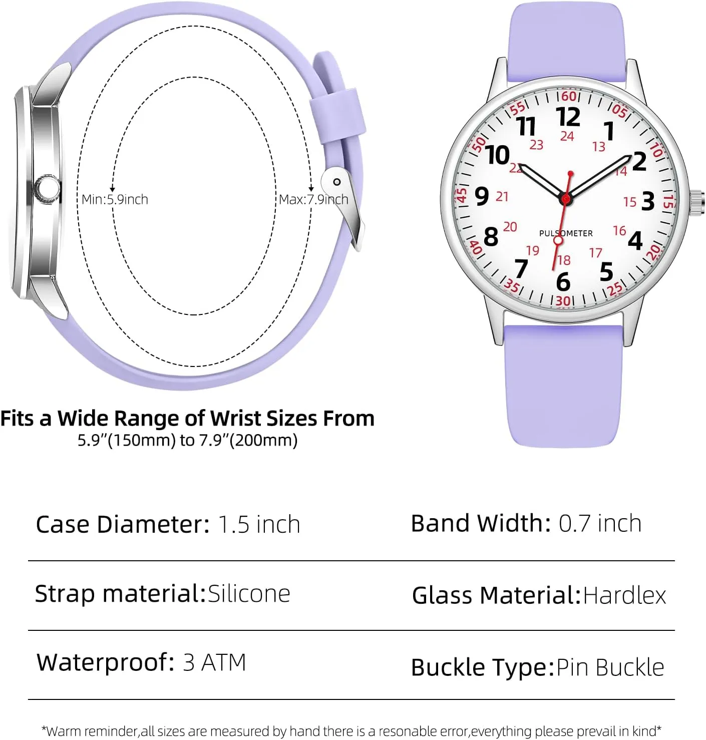 Nurse Watch for Women Waterproof Analog Silicone Watch with Second Hand Nursing Watch